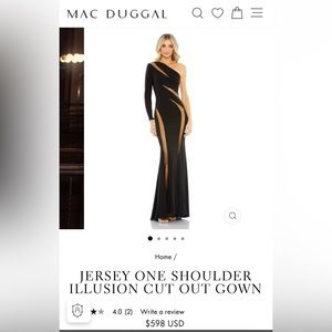 Mac Duggal one sleeve one shoulder illusion black evening gown sz 2
